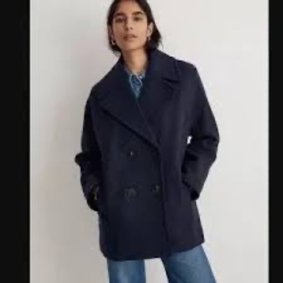 Madewell Double Breasted Wool Blend Peacoat Navy Women's XS Pockets Epithets - Picture 1 of 15